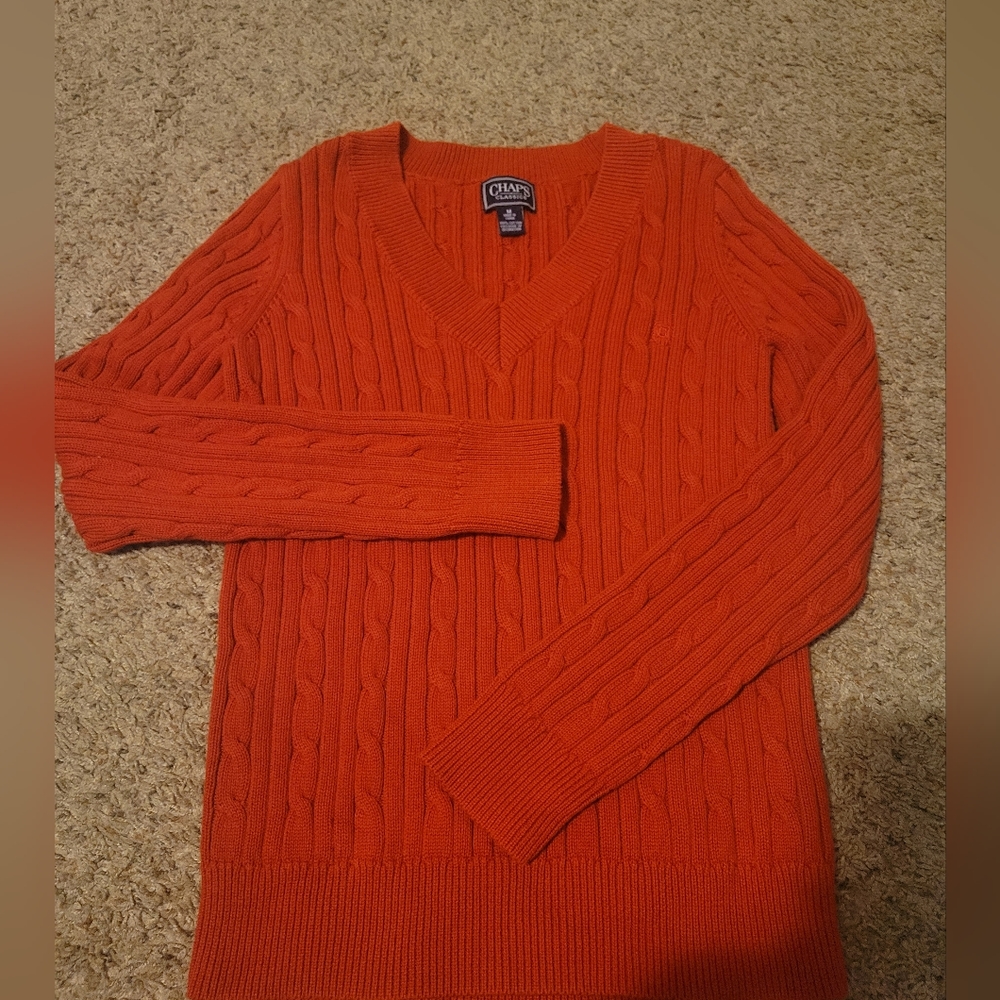 Chaps V Neck Cable Knit Sweater Longsleeve Womens Medium